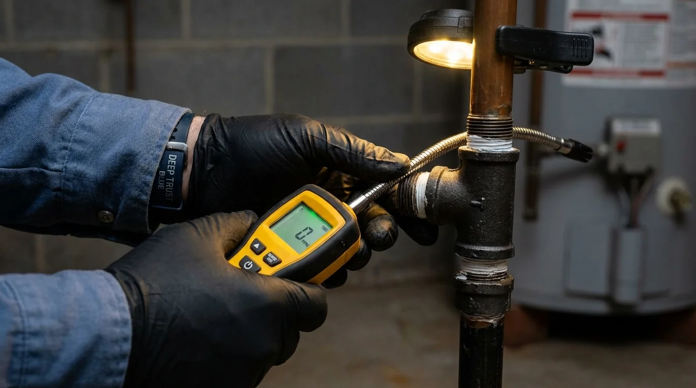 Gas leak detection with electronic sniffer by Johns Plumbing LLC in Lares